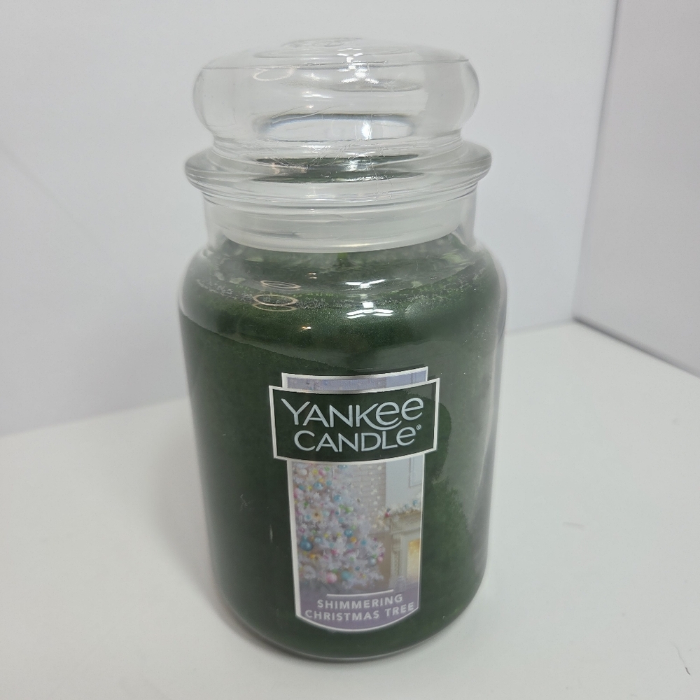 yankee candle shimmering christmas tree 22oz glass lidded jar candle green new